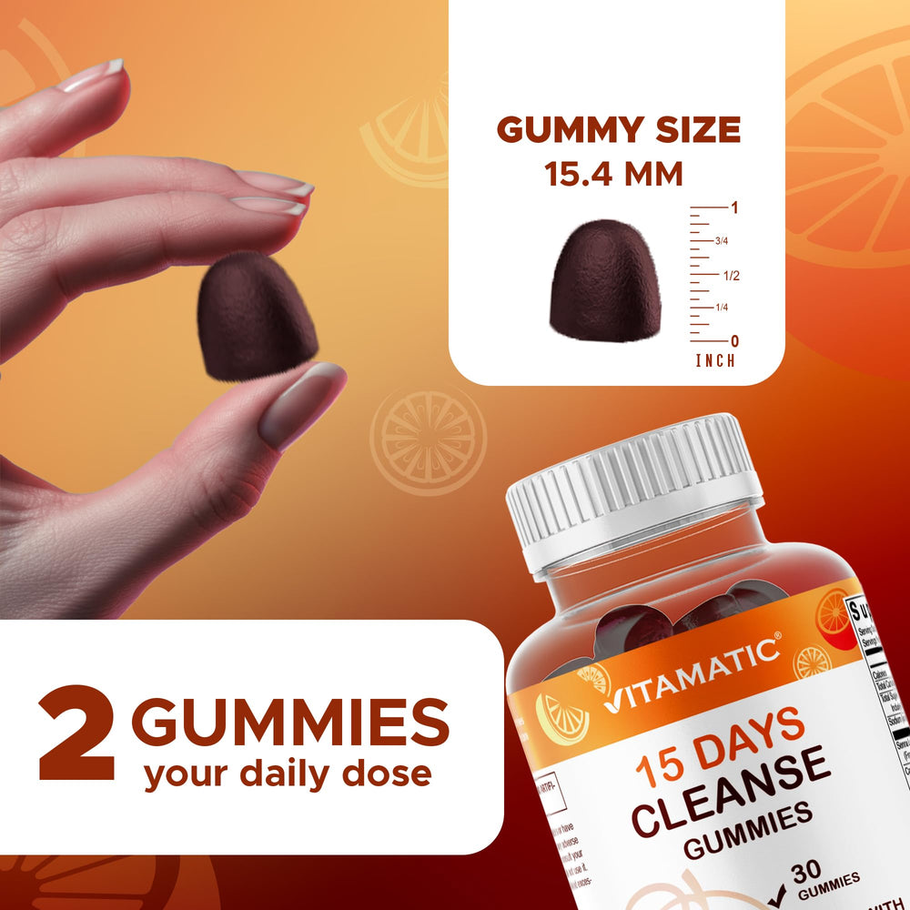 Vitamatic gummies texture closeup highlights chewy, fruity wellness bite.
