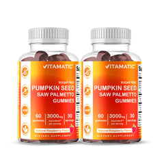 Vitamatic 2-Pack Sugar Free Pumpkin Seed Gummies Raspberry Flavor bottle front