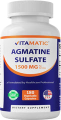Front view of Vitamatic Agmatine Sulfate bottle with label
