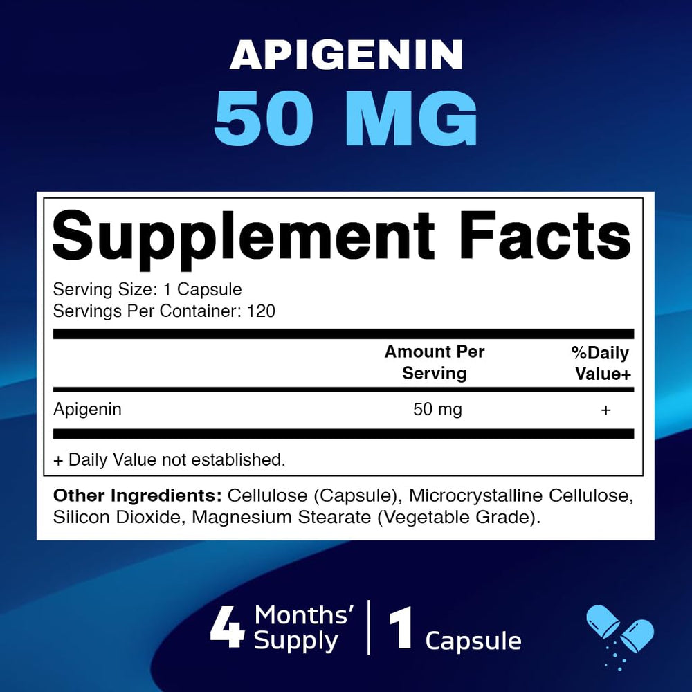 Label of Vitamatic Apigenin 50mg 120 capsules
