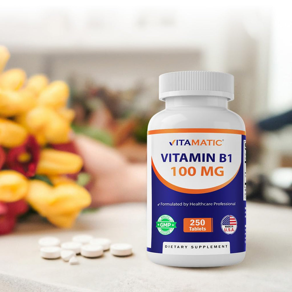 Close-up of Vitamin B1 tablet