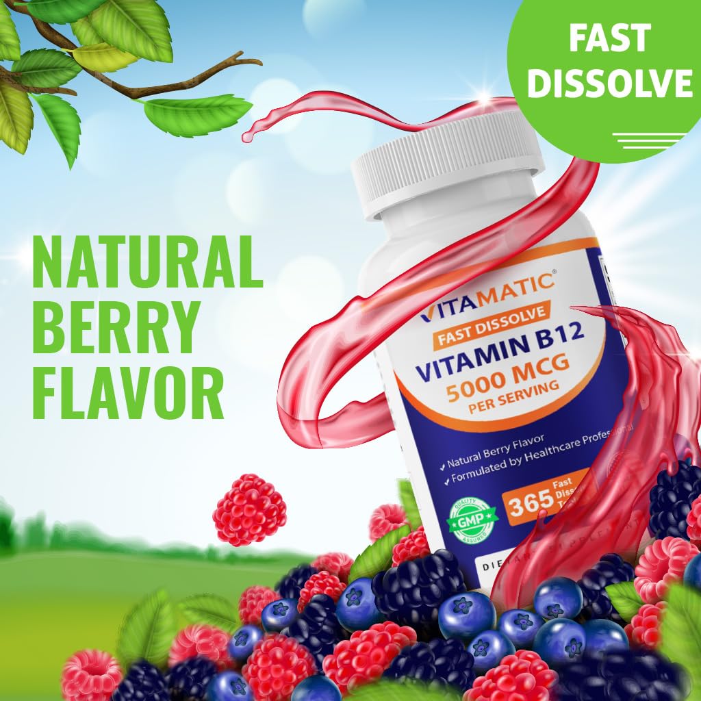 Bottle with packaging shot for Vitamatic B12 Berry Flavor
