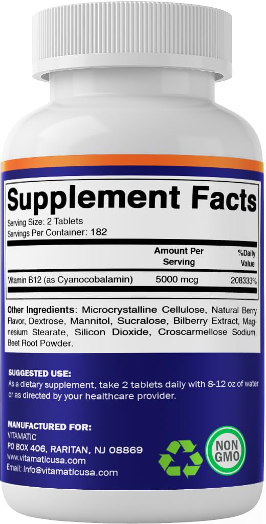 Jar of Vitamatic B12 with berry tablet visible