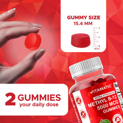 Back packaging of Vitamatic B12 Gummies 5000mcg cherry