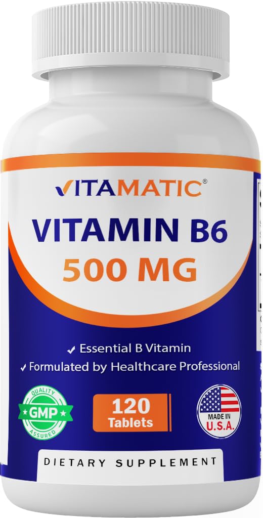 Vitamatic Vitamin B6 500 mg vegetarian tablets bottle label