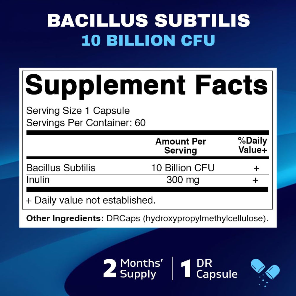 Vitamatic Bacillus Subtilis 10B DR Capsule bottle back with ingredients