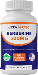 Vitamatic Berberine 500mg bottle label with 60 capsules