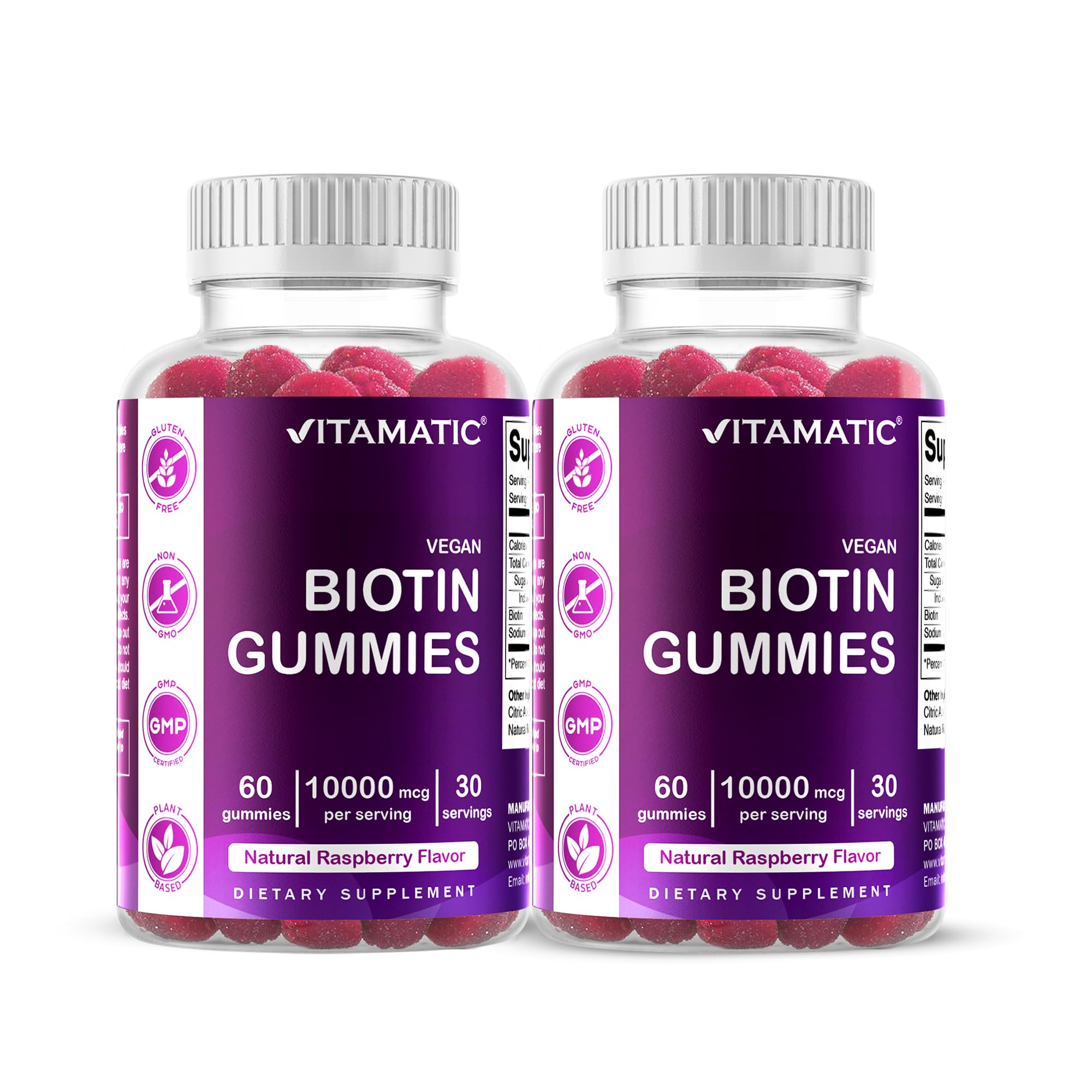 Vitamatic Biotin Gummies two-bottle set with 60 vegan gummies each