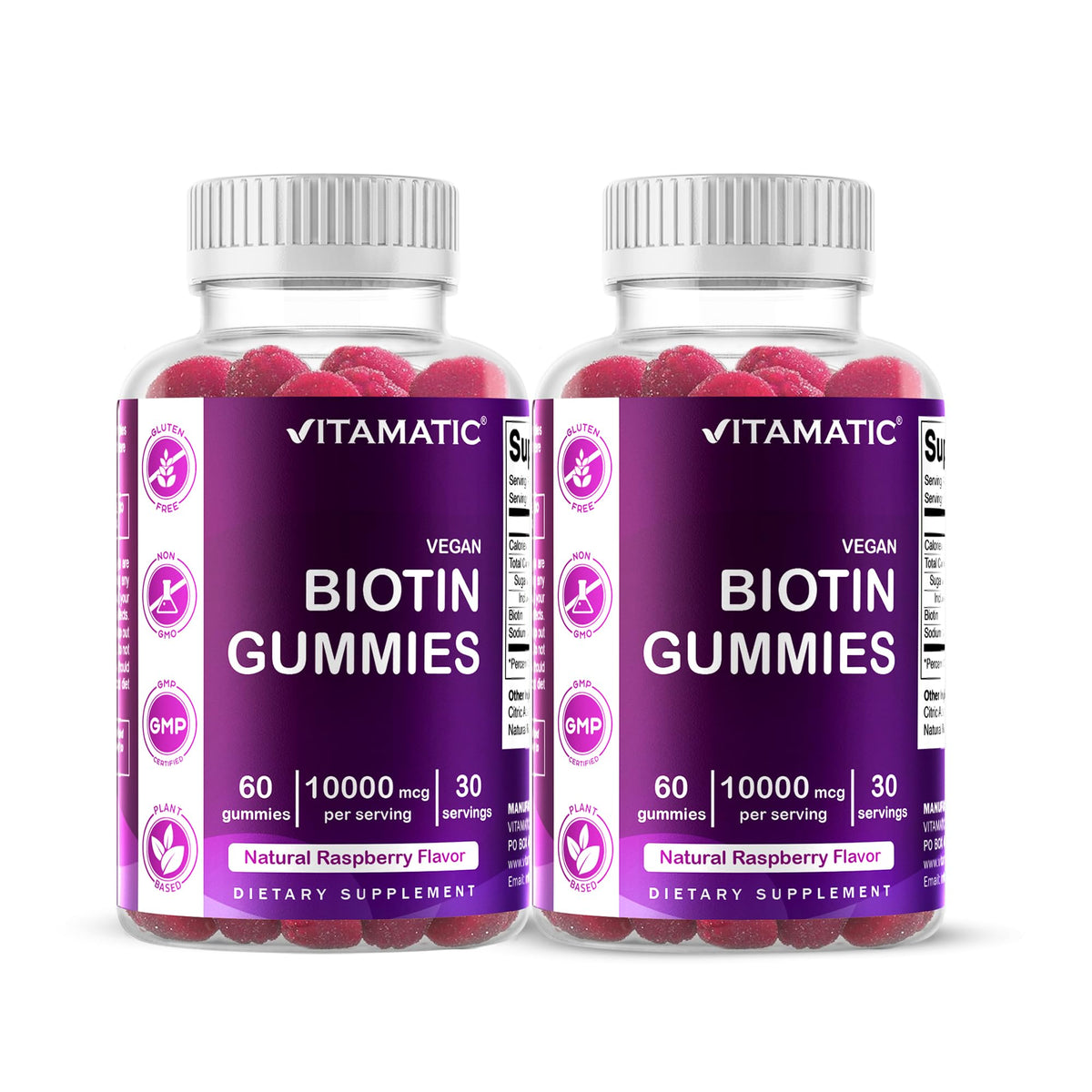 Vitamatic Biotin Gummies two-bottle set with 60 vegan gummies each