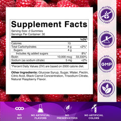 Close-up of Vitamatic Biotin Gummies raspberry flavor