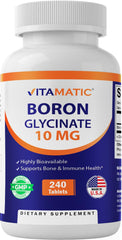 Vitamatic Chelated Boron Glycinate 10mg bottle with 240 tablets