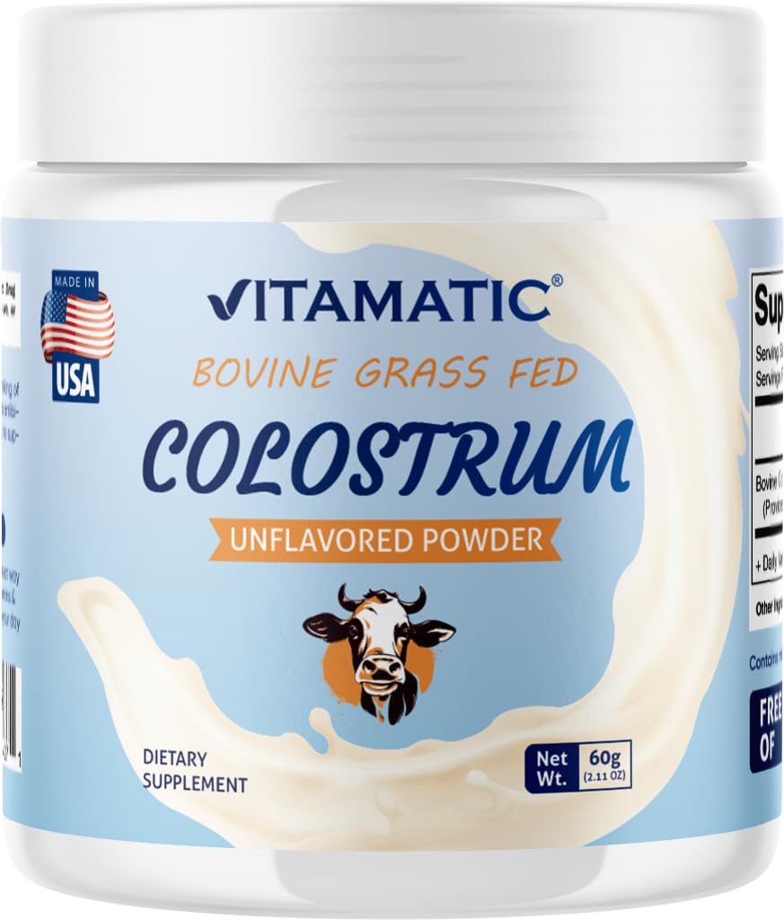 Vitamatic Bovine Colostrum powder bottle label