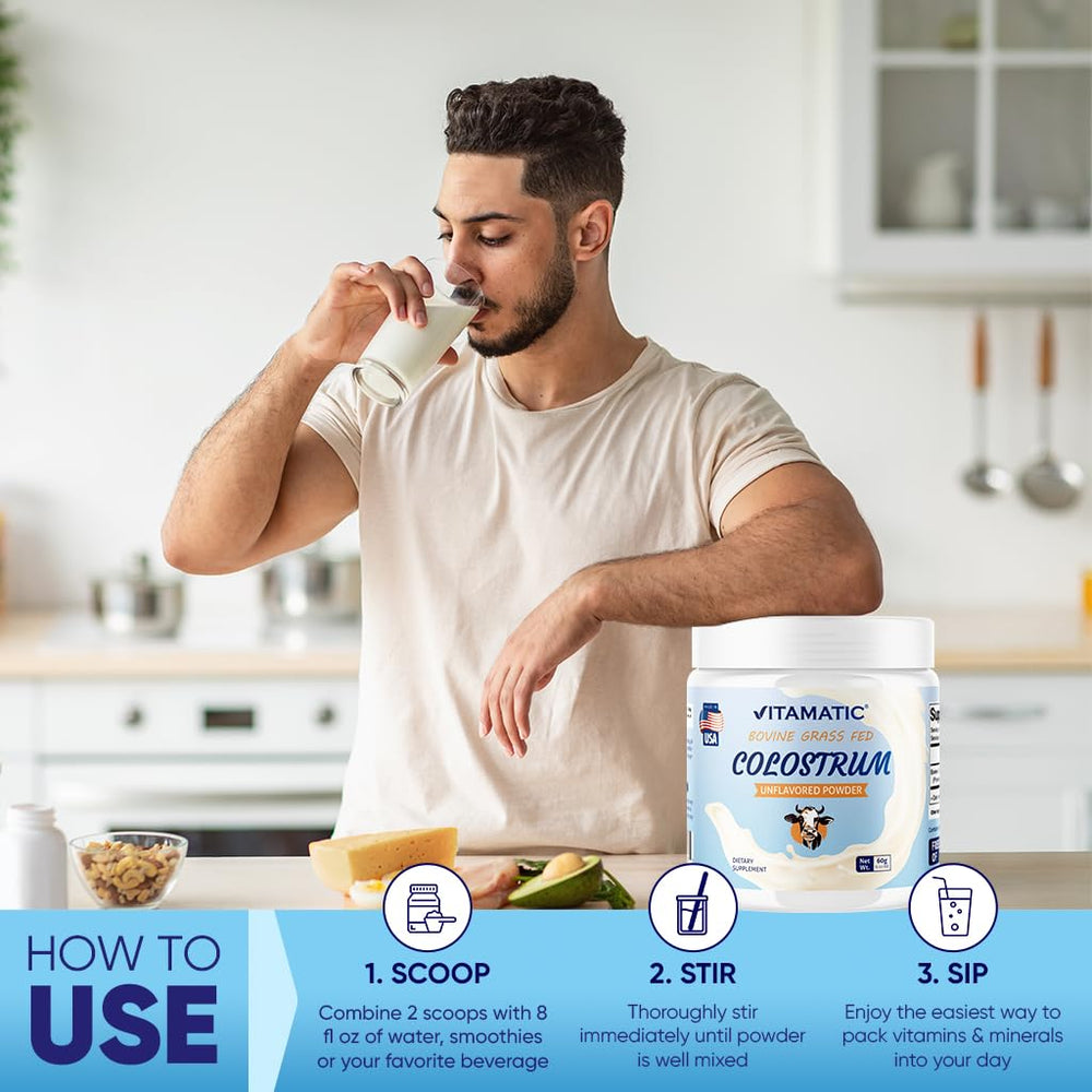 Unflavored colostrum powder ready to mix