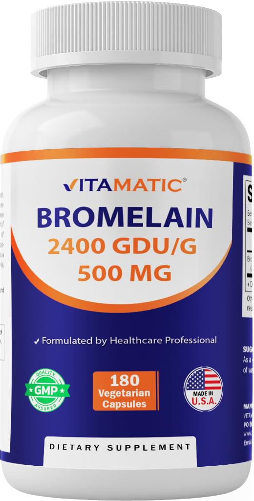 Bottle of Vitamatic Bromelain 500mg 180 capsules