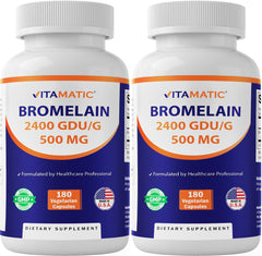 Vitamatic Bromelain 500mg bottle front in 2-pack packaging