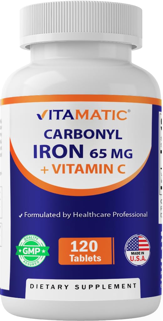 Vitamatic Carbonyl Iron 65 mg with Vitamin C bottle label