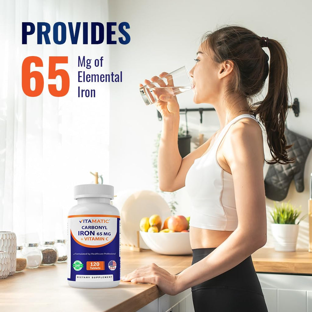 Front packaging showing Vitamin C and iron benefits