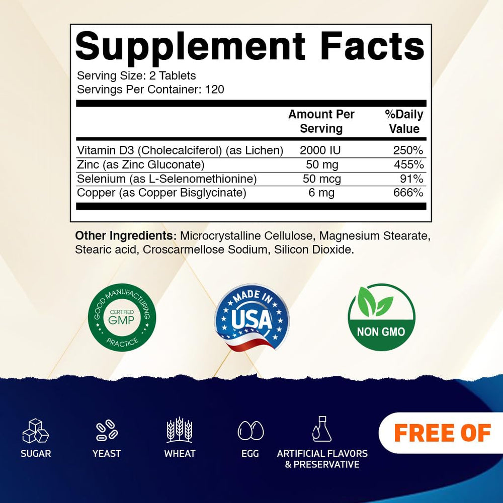 Close-up view of Vitamatic 6 mg copper bisglycinate tablets