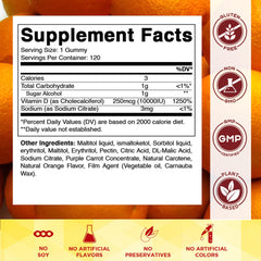 Close-up of orange-flavored D3 gummies