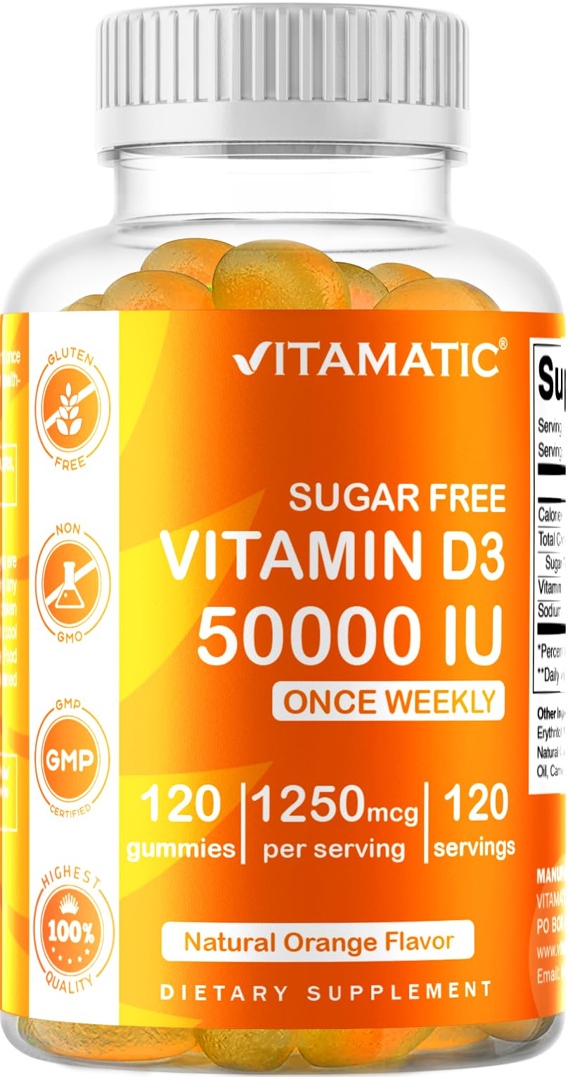 Vitamatic Vitamin D3 50,000 IU weekly bottle label
