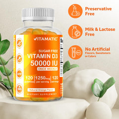 Non-GMO and gluten-free label on Vitamatic D3 bottle