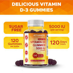 Nutrition facts panel for Vitamatic D3 5000 IU gummies