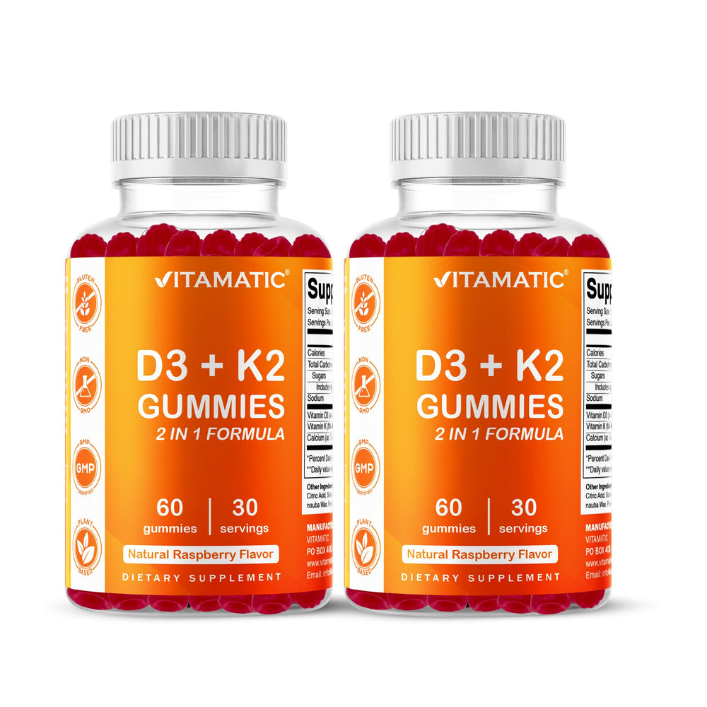 Vitamatic Vitamin D3 & K2 Gummies bottle on white background