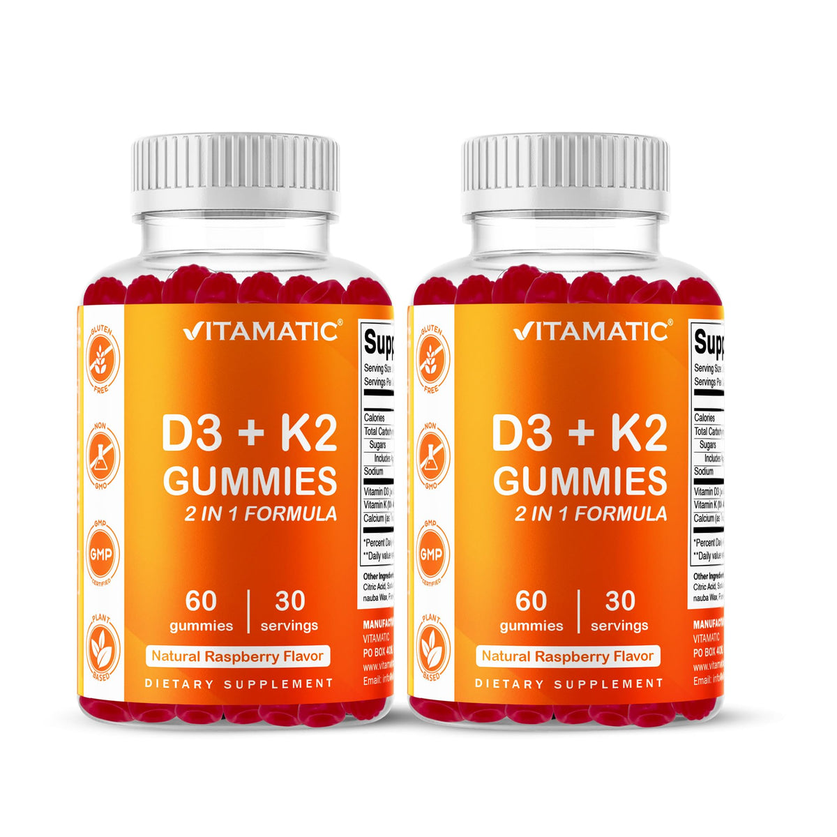 Vitamatic Vitamin D3 & K2 Gummies bottle on white background