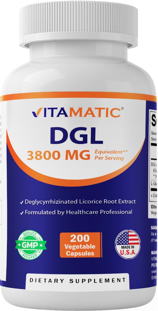 Vitamatic DGL Licorice bottle with 200 capsules