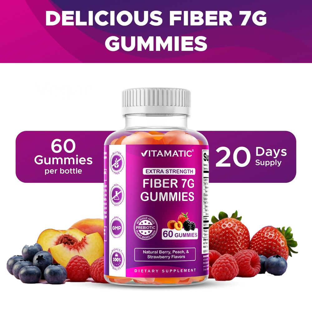 Gummies label highlighting plant-based fiber from beet-derived FOS
