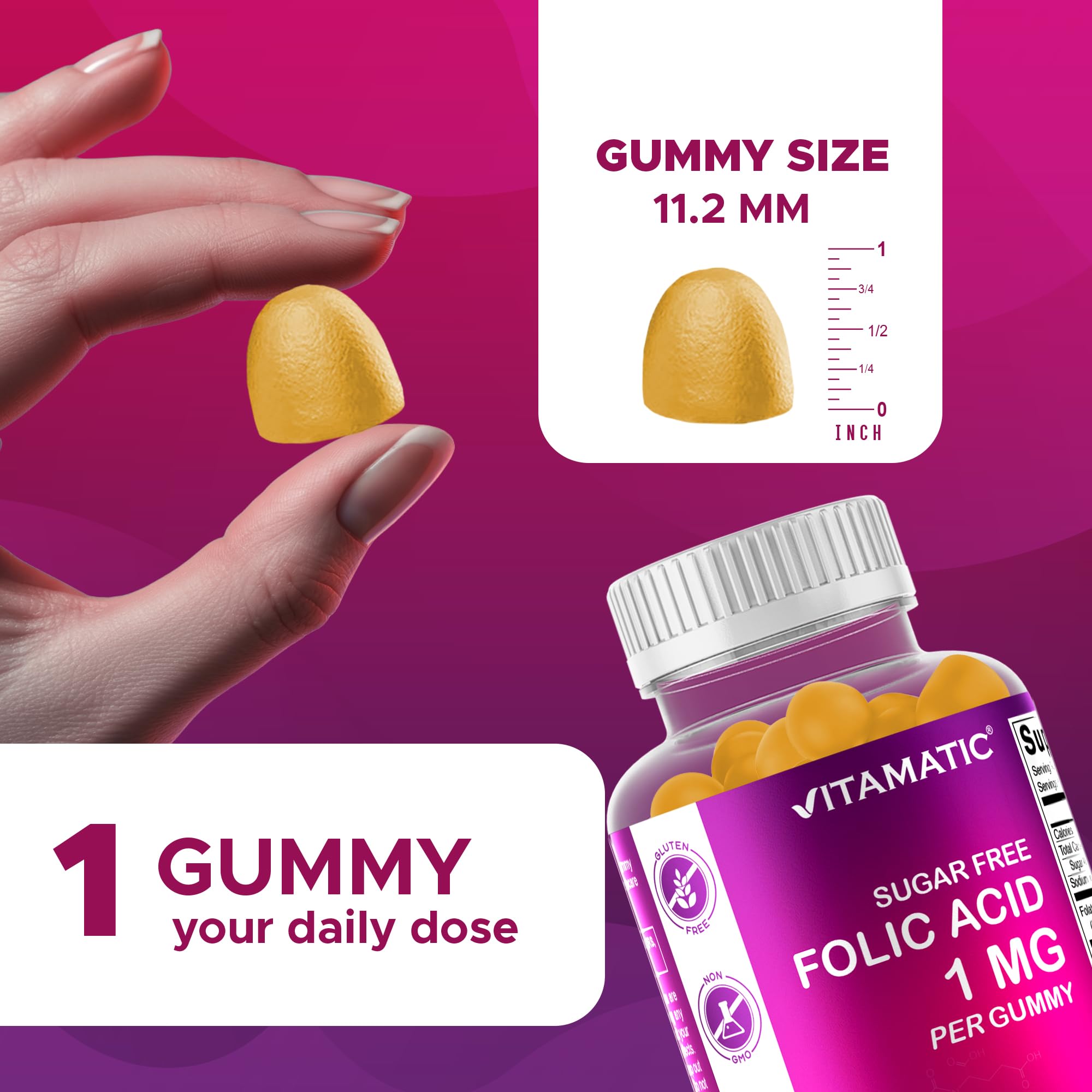 Nutritional panel of Vitamatic Folic Acid Gummies
