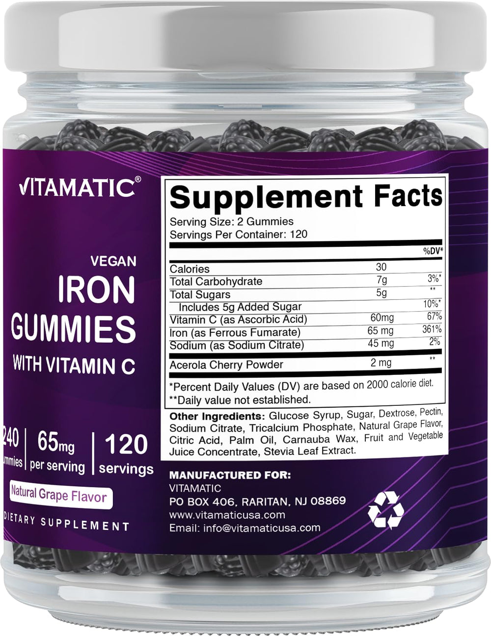 Serving suggestion showing how to take Vitamatic Iron Gummies