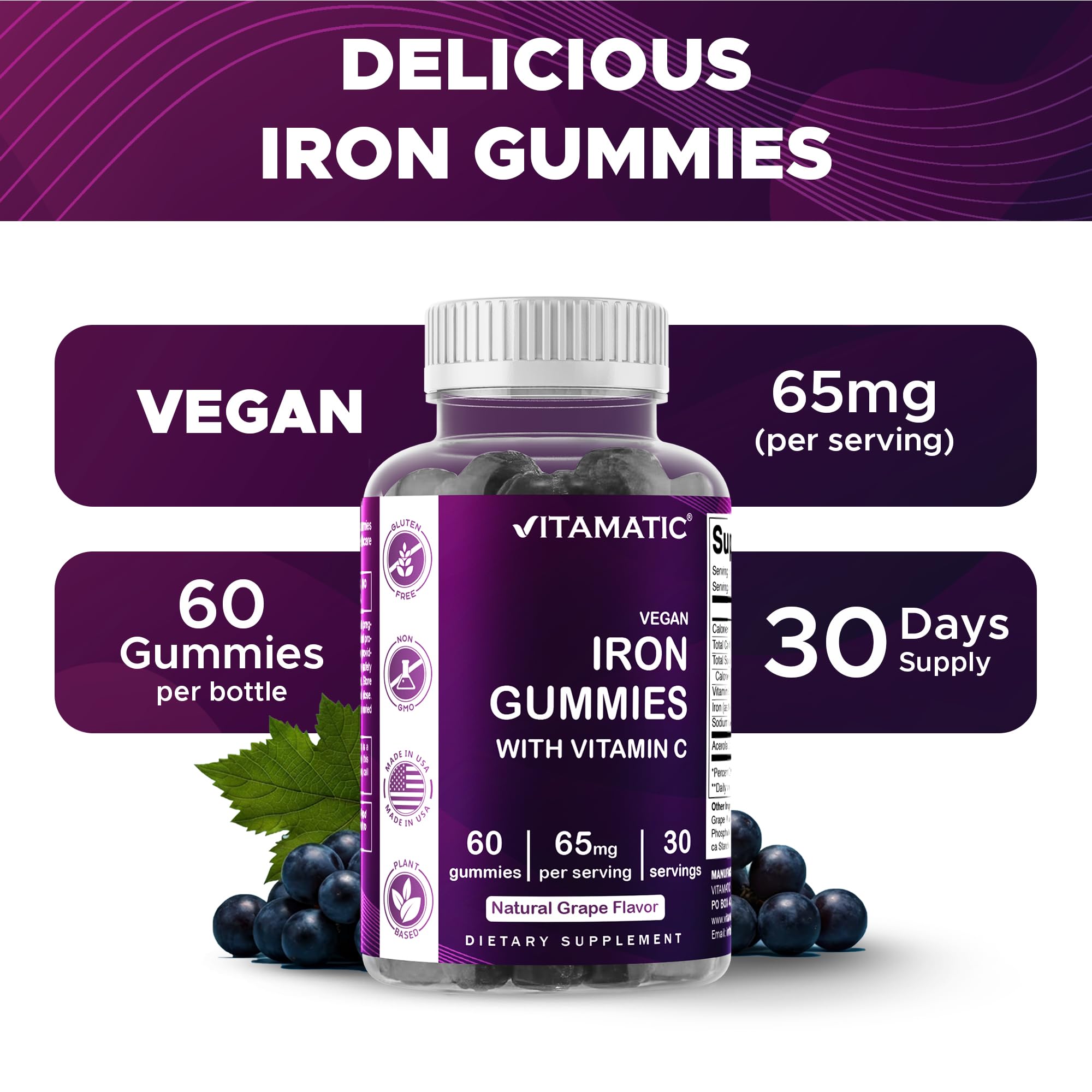 Vegan, plant-based Vitamatic Iron gummies
