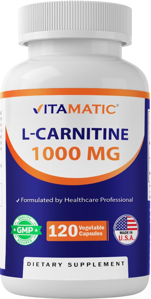 Vitamatic L-Carnitine Fumarate bottle front showing energy support capability