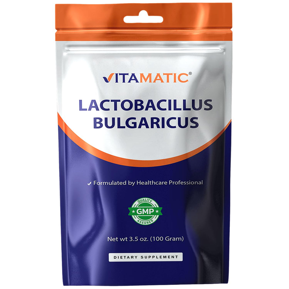 Bottle of Vitamatic Lactobacillus Bulgaricus Probiotic Powder with label