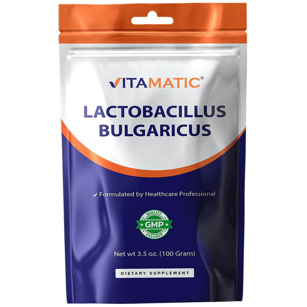 Bottle of Vitamatic Lactobacillus Bulgaricus Probiotic Powder with label