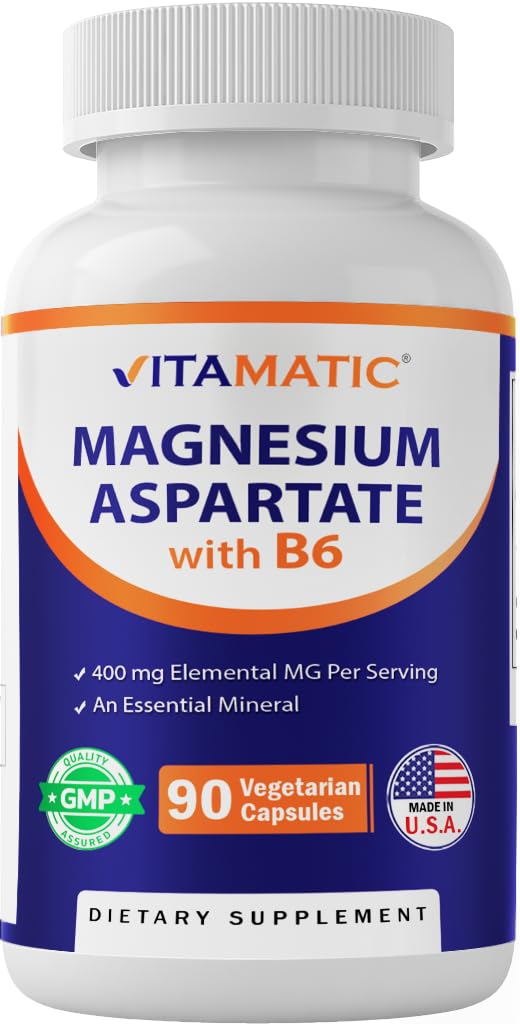 Front view of Vitamatic Magnesium Aspartate 400mg, 90 vegetarian capsules