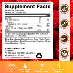 Packaging for Vitamatic Magnesium Citrate Gummies Raspberry flavor