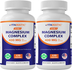 Vitamatic Magnesium Complex bottle label showing 400mg elemental magnesium blend