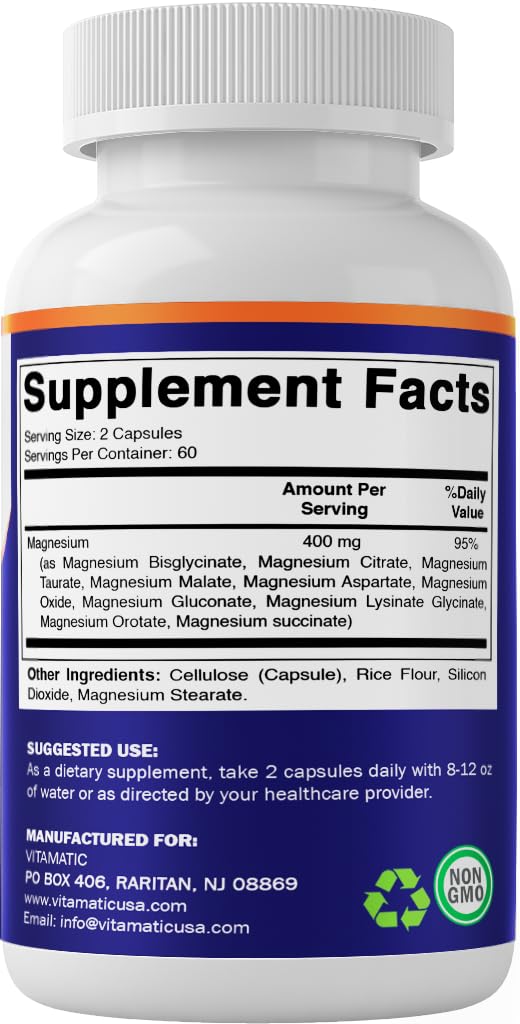 Supplement facts panel for Vitamatic Magnesium Complex
