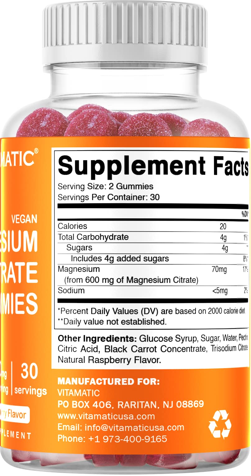 Ingredients showing plant-based pectin in Vitamatic Gummies