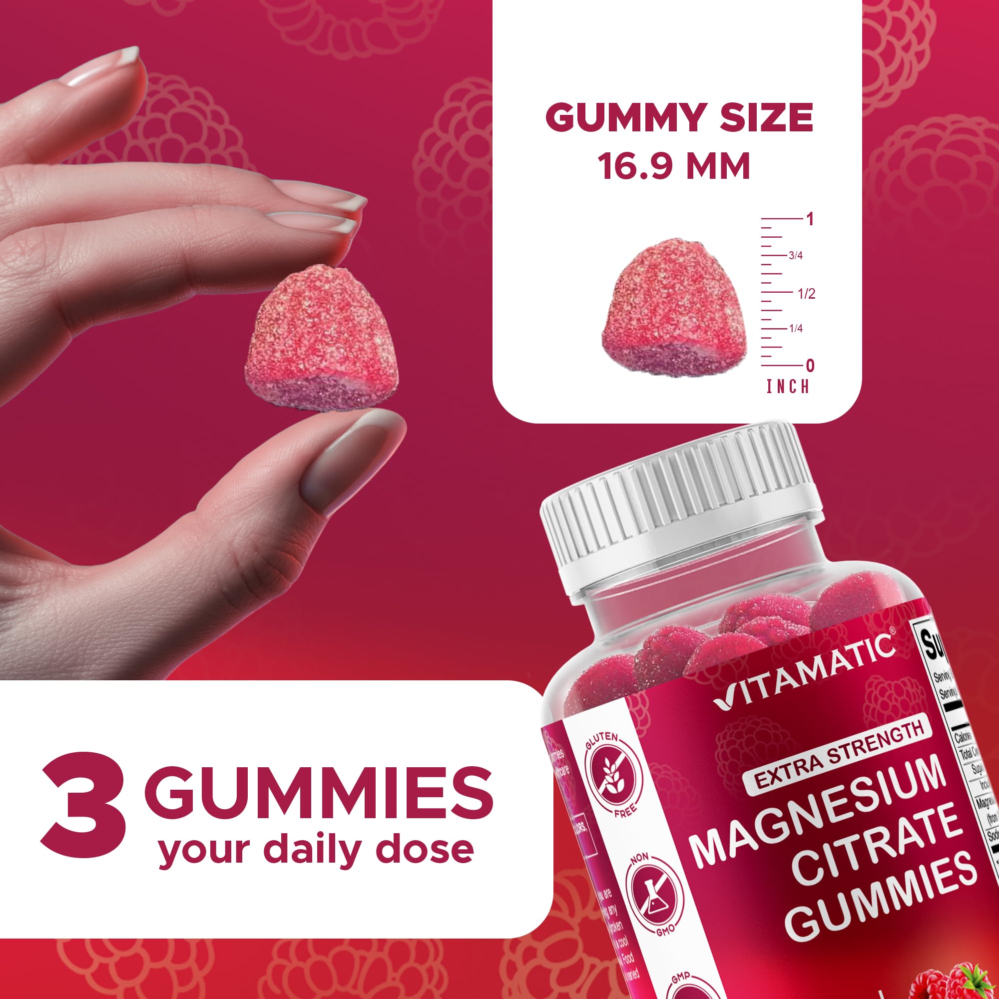 Nutrition facts label for Vitamatic Magnesium Gummies