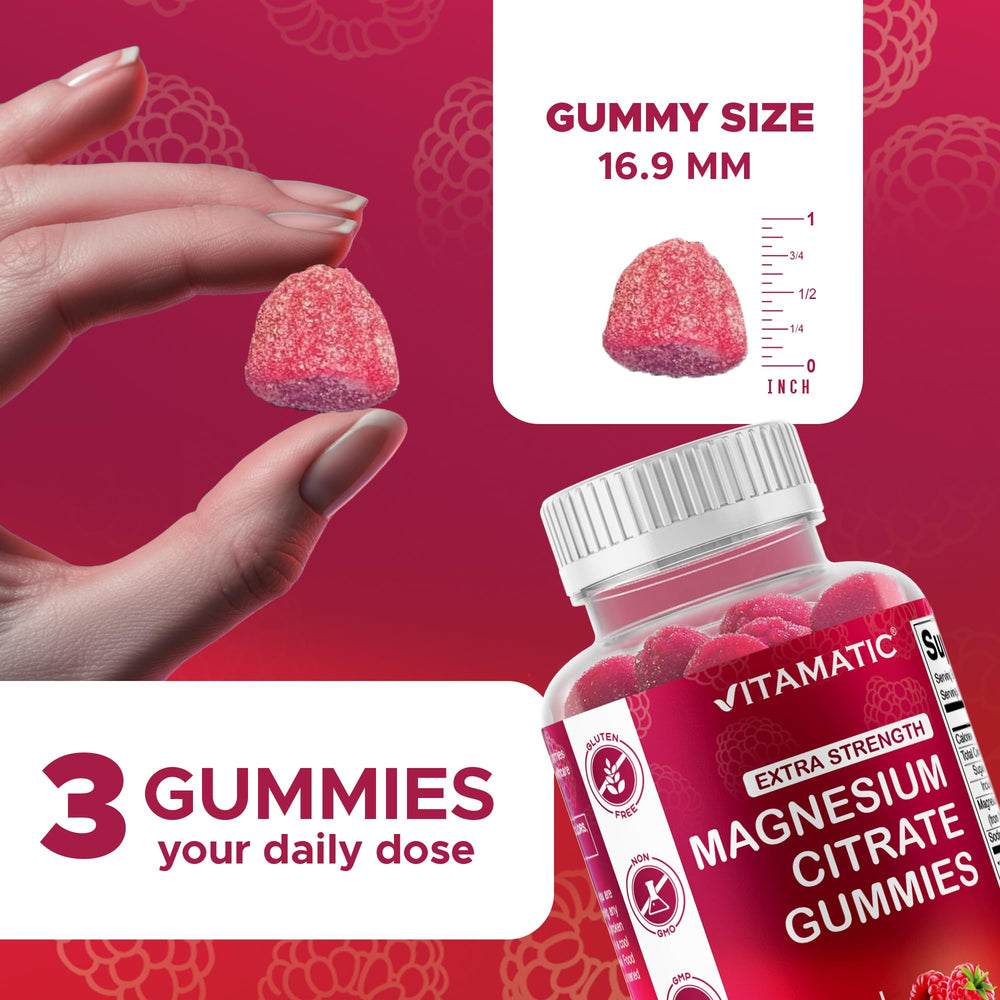 Nutrition facts label for Vitamatic Magnesium Gummies