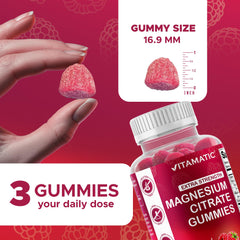 Nutrition facts label for Vitamatic Magnesium Gummies