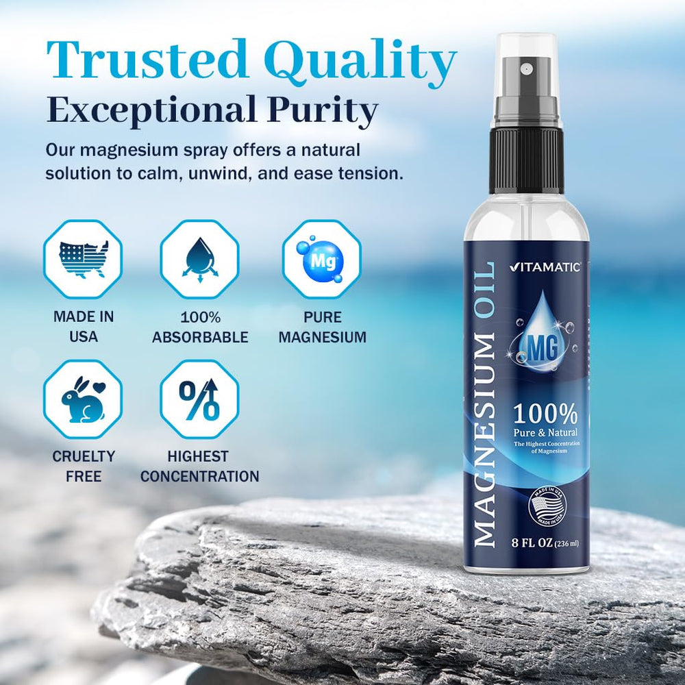 USP grade purity seal on Vitamatic magnesium oil spray bottle