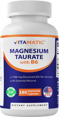 Vitamatic Magnesium Taurate 1500 mg bottle – 180 vegetarian capsules