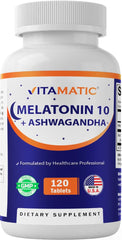 Vitamatic Melatonin 10mg with Ashwagandha bottle front view