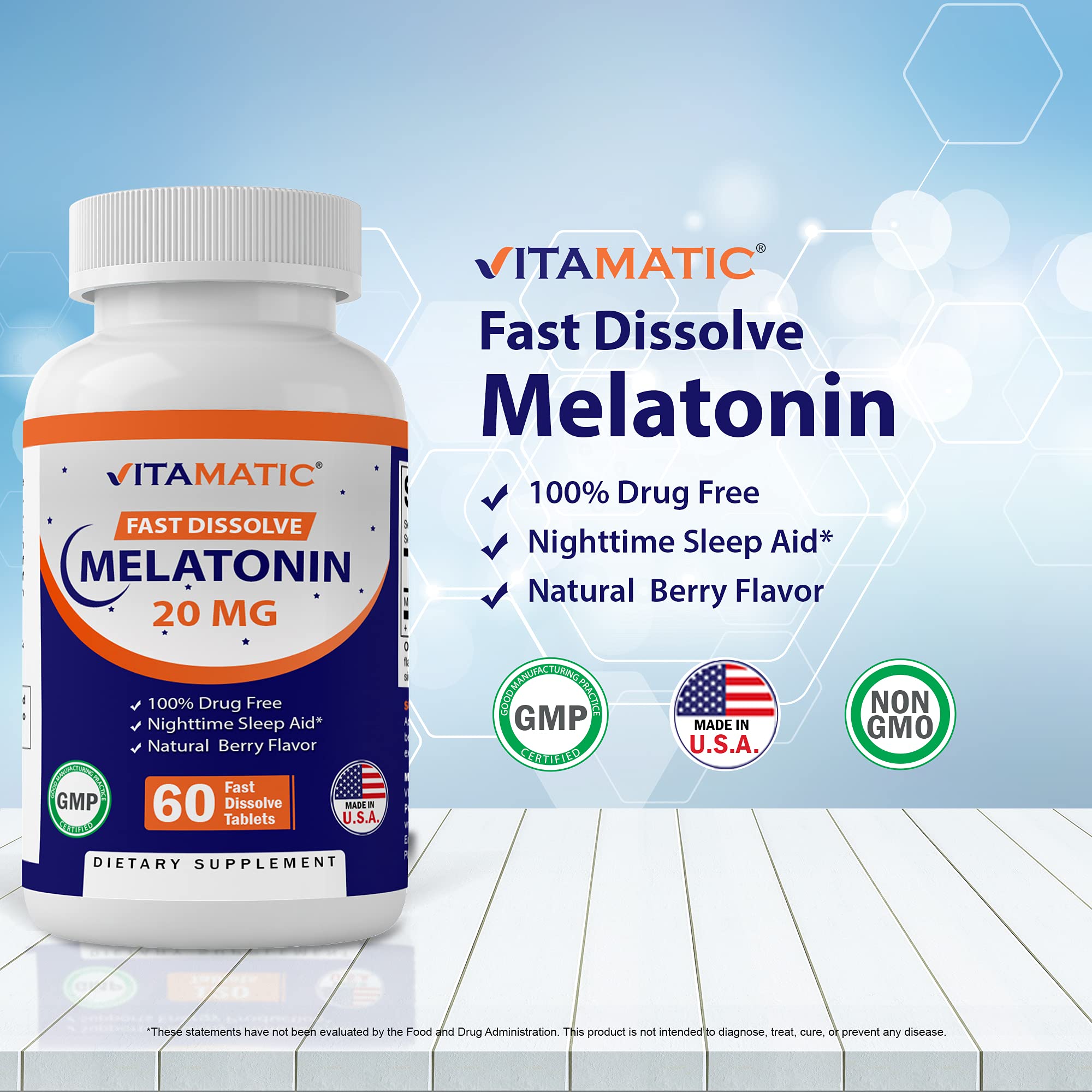 Close-up of Berry-Flavored Melatonin 20 mg Tablet