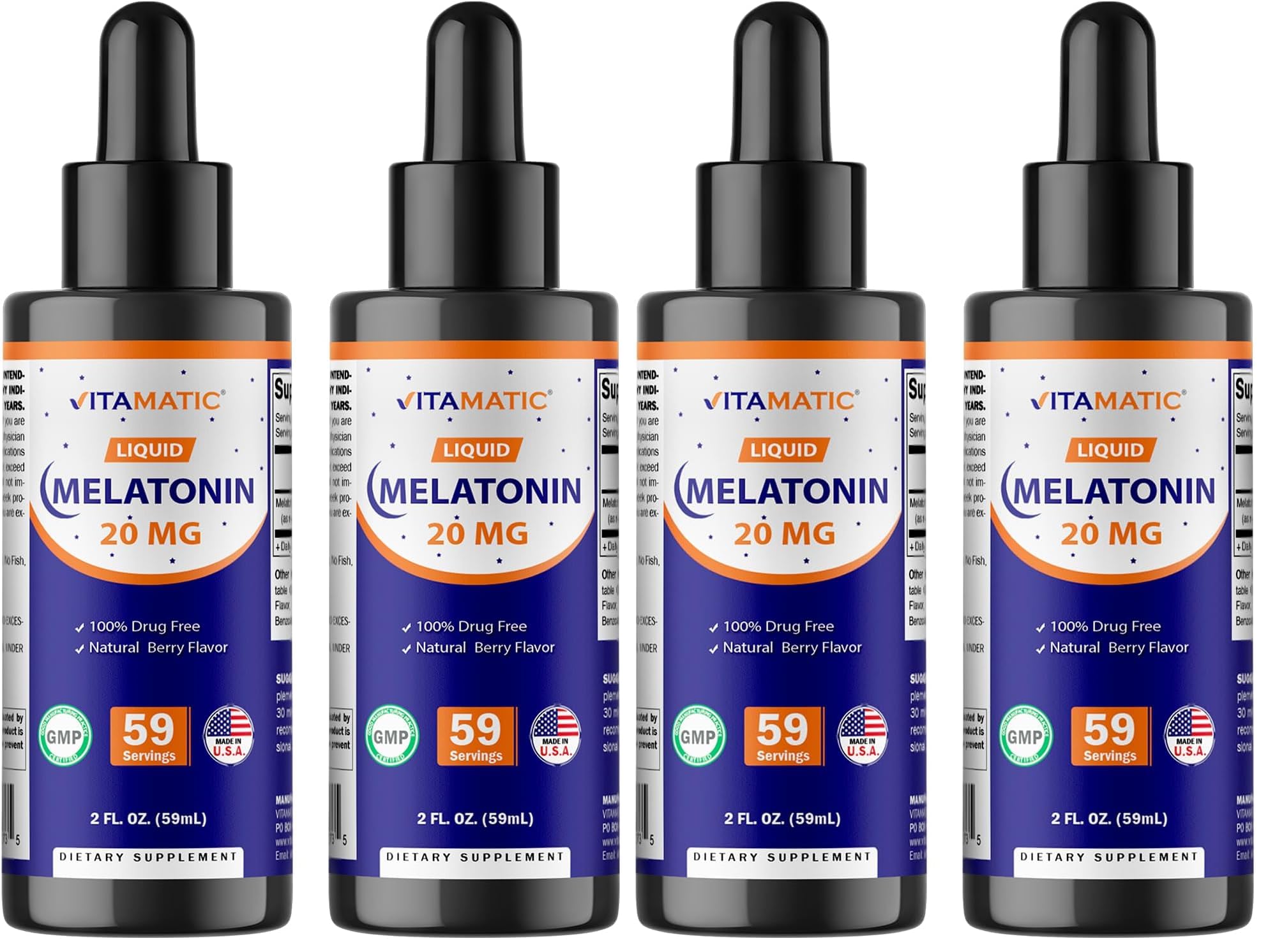 Vitamatic Melatonin 20mg liquid drops 4-pack front view