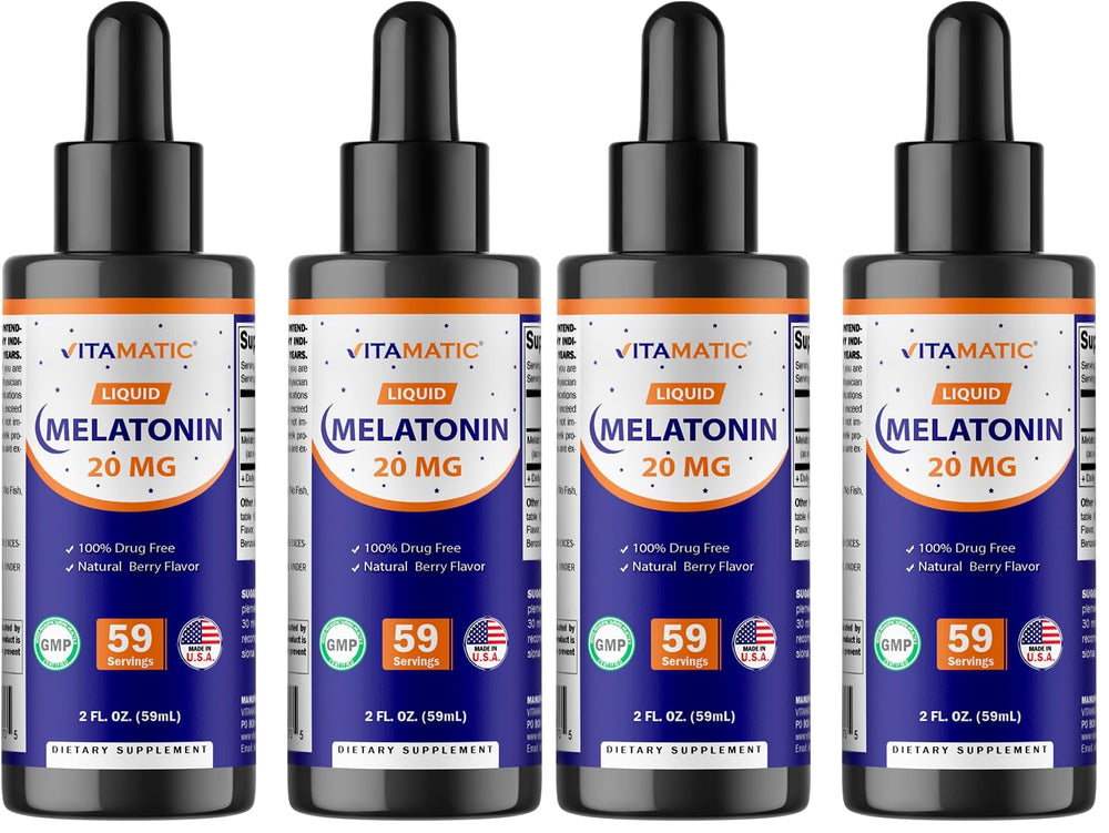 Vitamatic Melatonin 20mg liquid drops 4-pack front view